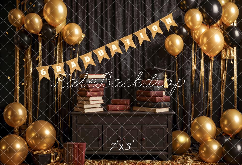 Kate Graduation/Back to School Book Black Curtain Golden Balloon Backdrop Designed by Emetselch