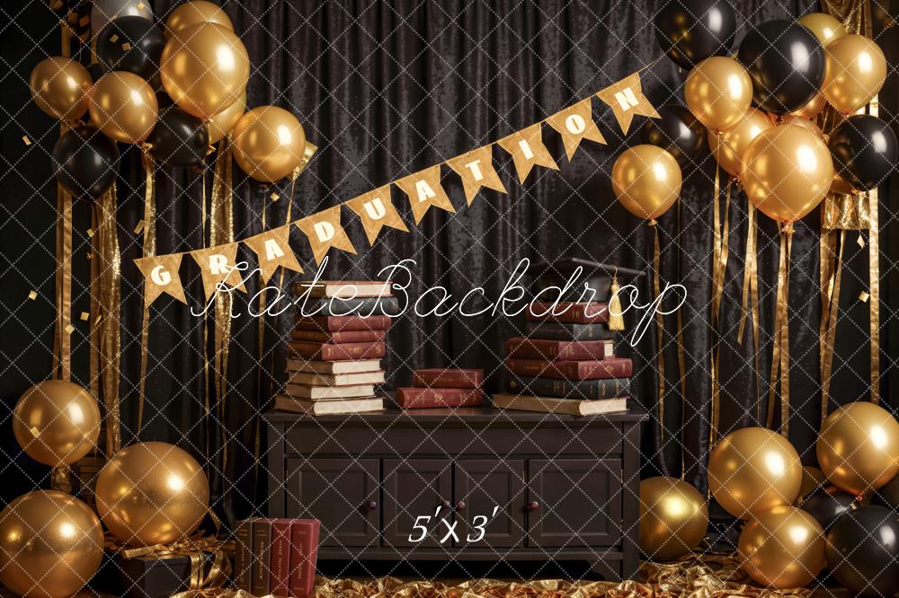 Kate Graduation/Back to School Book Black Curtain Golden Balloon Backdrop Designed by Emetselch