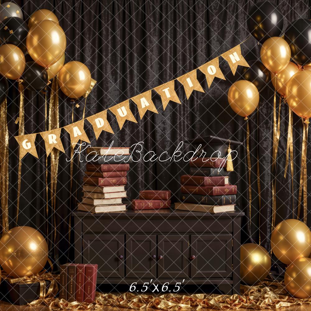 Kate Graduation/Back to School Book Black Curtain Golden Balloon Backdrop Designed by Emetselch