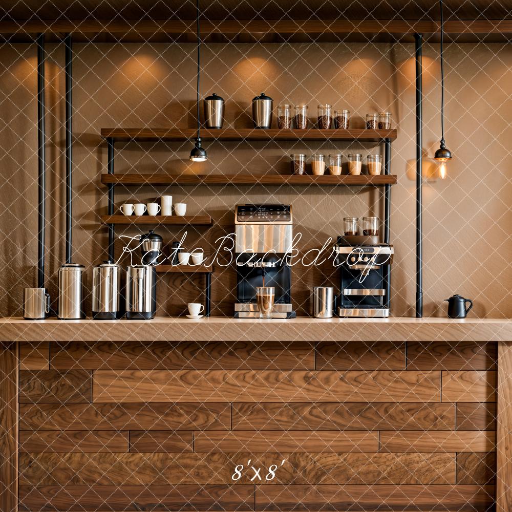 Elegante bancone bar a parete in legno marrone con design moderno realizzato da Emetselch