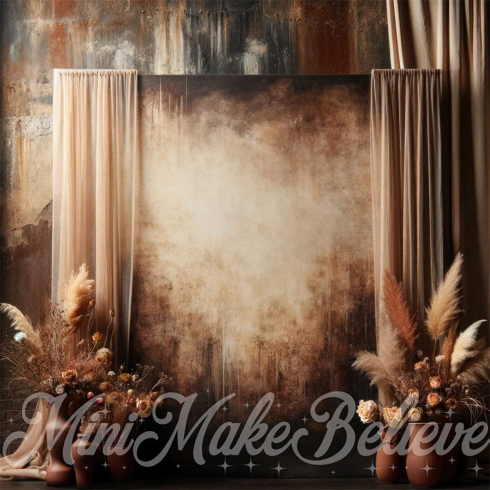 Kate Dark Brown Boho Pampas Floral Gradient Wall Backdrop Designed by Mini MakeBelieve