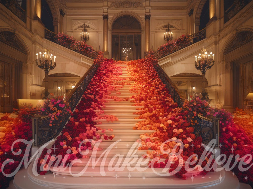 Kate Vintage Grand Red Pink Flower Staircase Backdrop Designed by Mini MakeBelieve