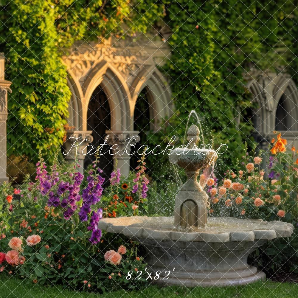 Kate Spring Green Plant Colorful Flower Arched Wall Fountain Garden Backdrop Designed by Mini MakeBelieve