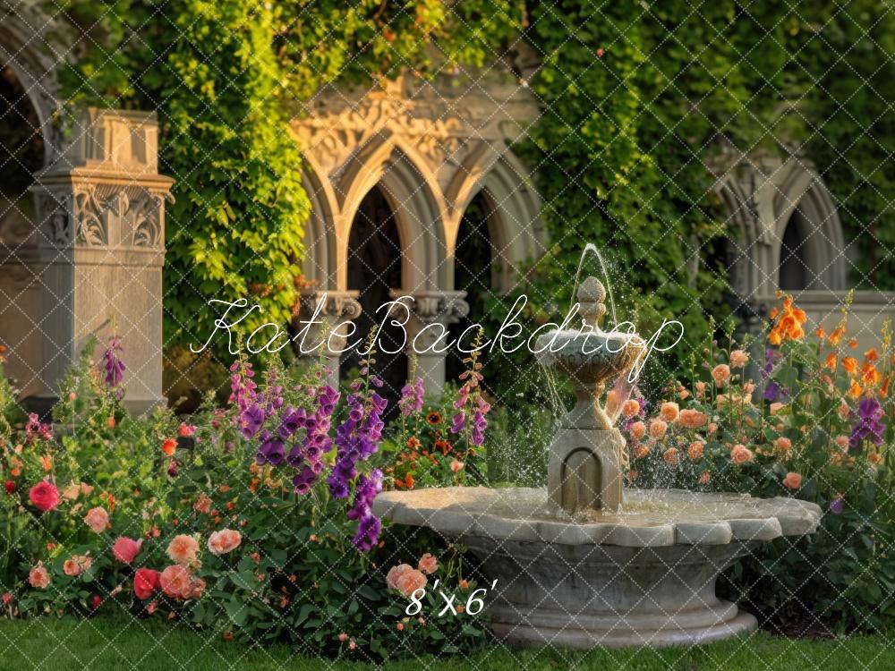 Kate Spring Green Plant Colorful Flower Arched Wall Fountain Garden Backdrop Designed by Mini MakeBelieve