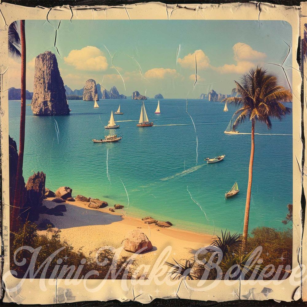 Kate 1950 Giant Vintage Island Sailboat Postcard Backdrop Designed by Mini MakeBelieve