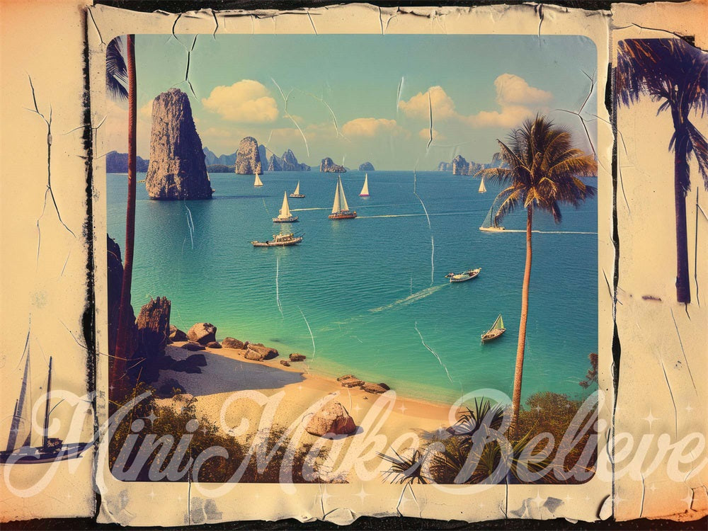 Kate 1950 Giant Vintage Island Sailboat Postcard Backdrop Designed by Mini MakeBelieve