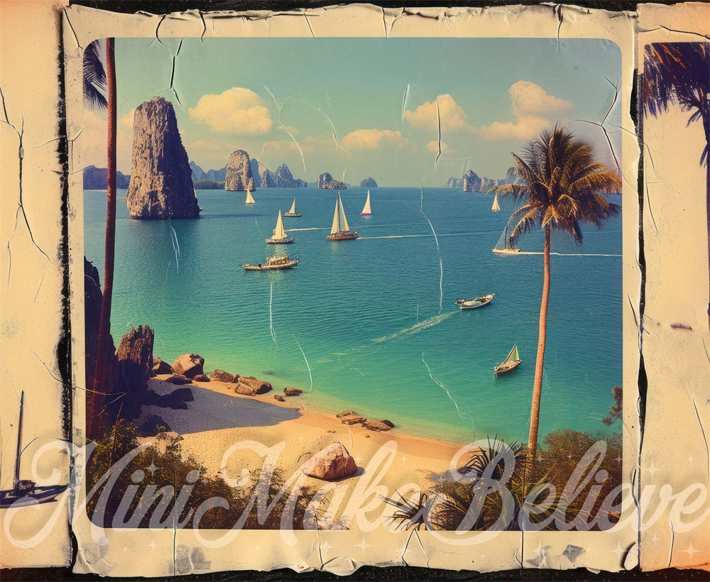 Kate 1950 Giant Vintage Island Sailboat Postcard Backdrop Designed by Mini MakeBelieve