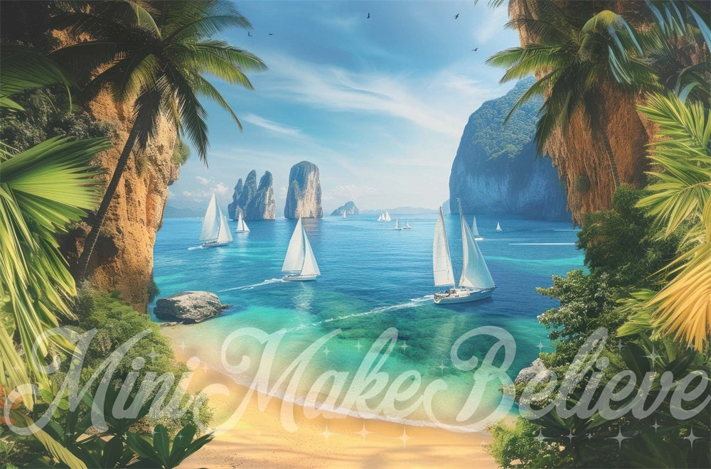 Kate Summer Giant Beach Island Sailboat Postcard Backdrop Designed by Mini MakeBelieve