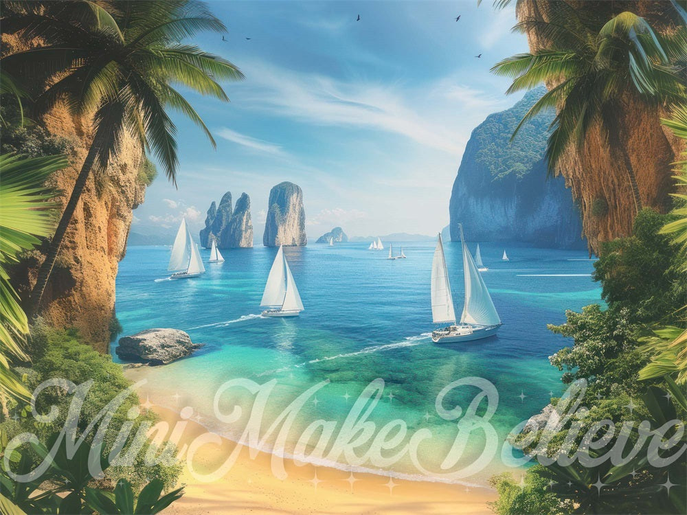 Kate Summer Giant Beach Island Sailboat Postcard Backdrop Designed by Mini MakeBelieve