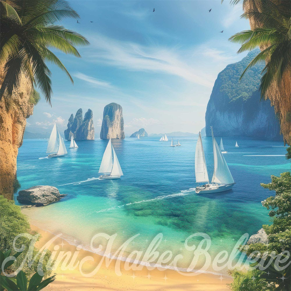 Kate Summer Giant Beach Island Sailboat Postcard Backdrop Designed by Mini MakeBelieve
