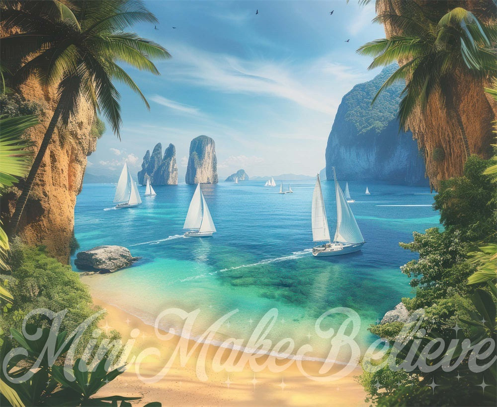 Kate Summer Giant Beach Island Sailboat Postcard Backdrop Designed by Mini MakeBelieve