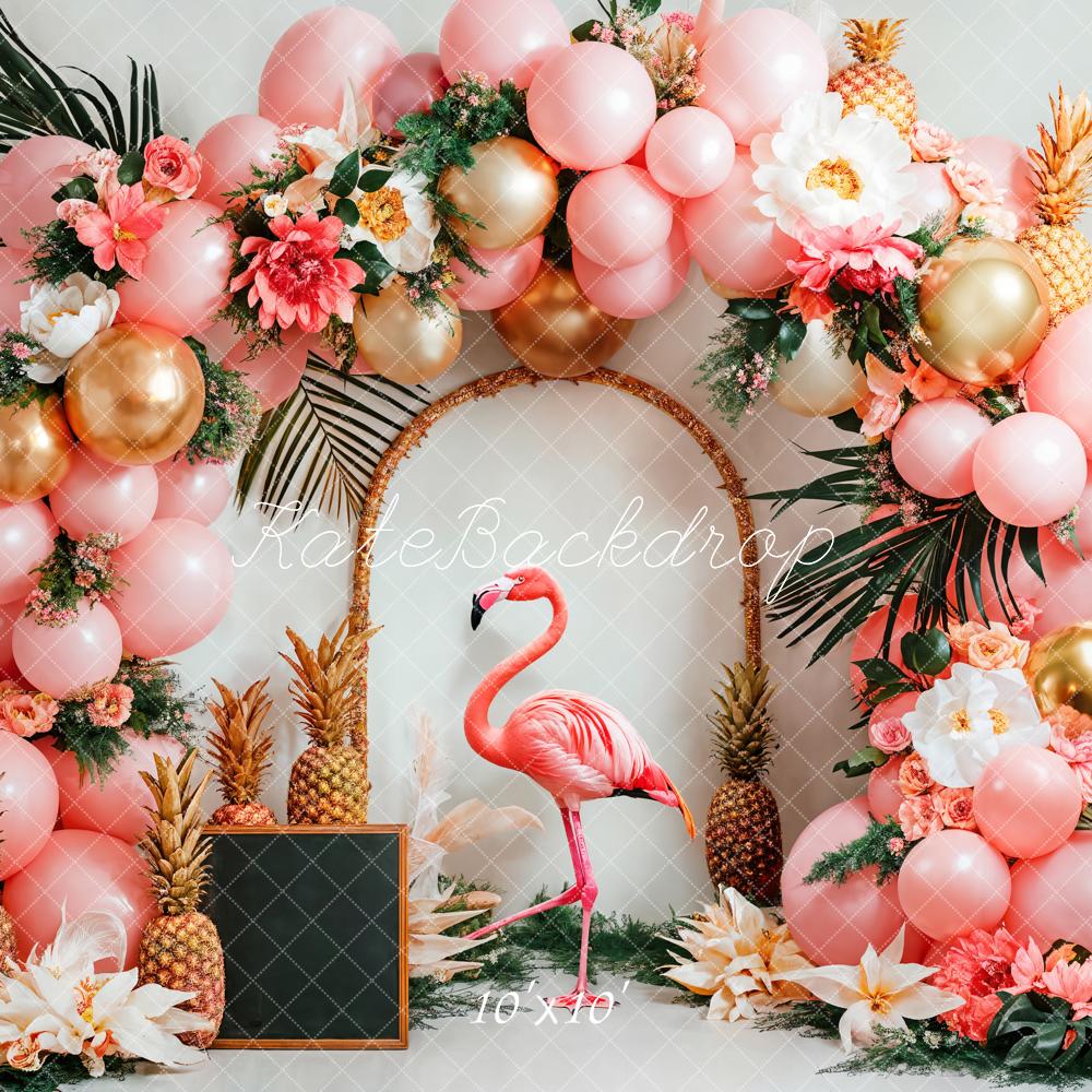 Kate Tropical Forest Pineapple Flamingo Pink Balloon Flower Arch Backdrop Designed by Emetselch