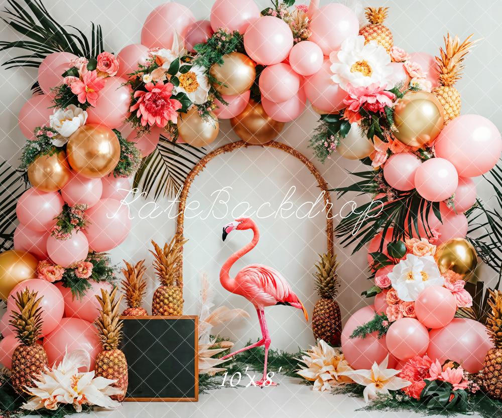 Kate Tropical Forest Pineapple Flamingo Pink Balloon Flower Arch Backdrop Designed by Emetselch