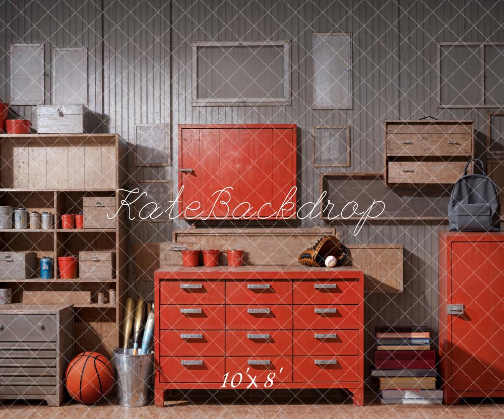 Ripostiglio rosso per scuola pallone libro grigio sfondo camera da letto disegnato da Emetselch