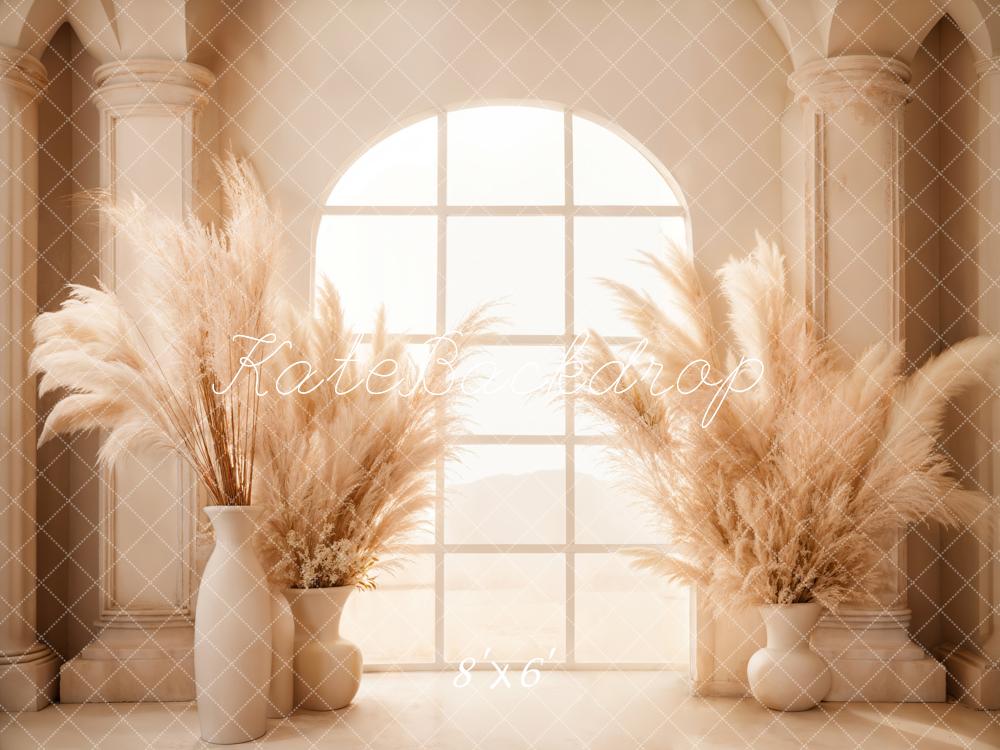 Kate Vintage Reed Boho Beige Column Arched Window Backdrop Designed by Emetselch