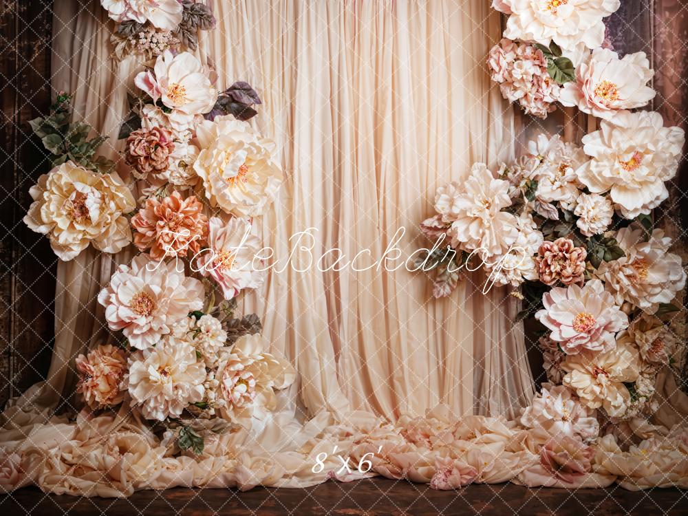 Kate Fine Art Colorful Blooming Flower Beige Curtain Backdrop Designed by Emetselch