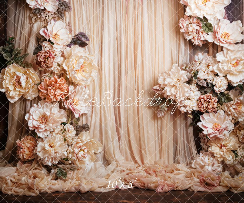 Kate Fine Art Colorful Blooming Flower Beige Curtain Backdrop Designed by Emetselch