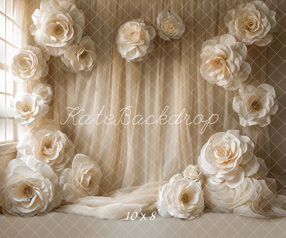 Kate Indoor White Flower Soft Curtain Backdrop Designed by Emetselch