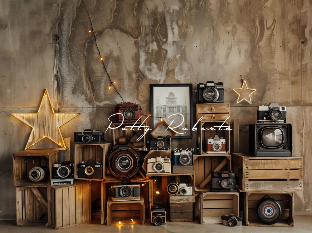 Kate Vintage Camera Len Sparkling Star Brown Gradient Wall Backdrop Designed by Patty Robert