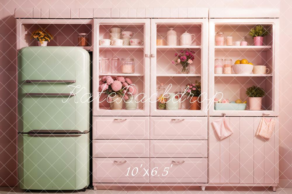 Fantasy Verde Refrigerador Rosa Gabinete Cocina Moderna Diseñado por Emetselch