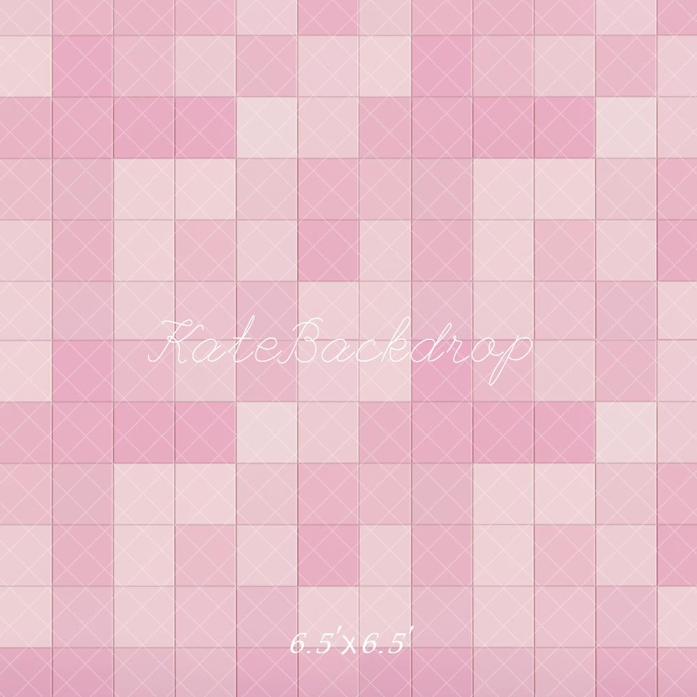 Kate Retro Pink and White Gradient Plaid Floor Backdrop Designed by Kate Image