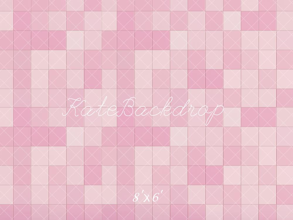 Kate Retro Pink and White Gradient Plaid Floor Backdrop Designed by Kate Image