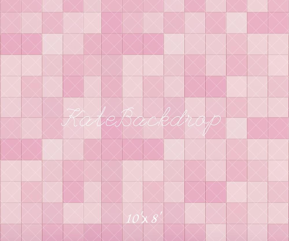 Retro Roze en Witte Gradiënt Plaid Vloer Foto Achtergrond Ontworpen door Kate Afbeelding