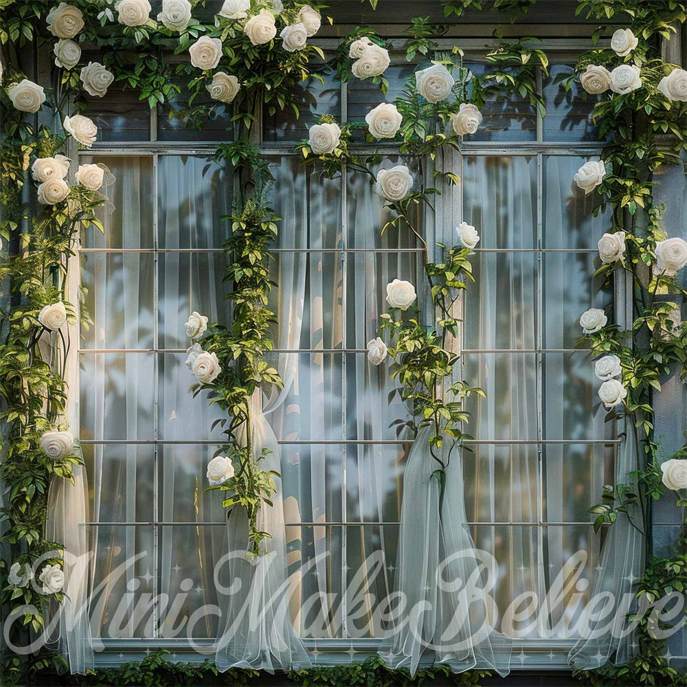 Kate Spring Outdoor Green Plant White Flower Soft Curtain Backdrop Designed by Mini MakeBelieve