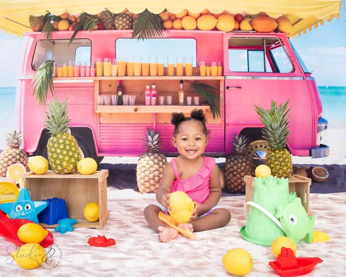 Kate Summer Fantasy Doll Sea Beach Pink Car Fruit Store Backdrop Designed by Emetselch