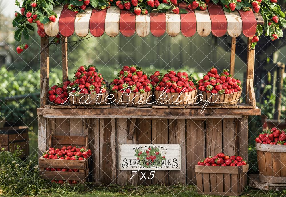 Kate Pet Summer Outdoor Forest Red Strawberry Stand Backdrop Designed by Emetselch