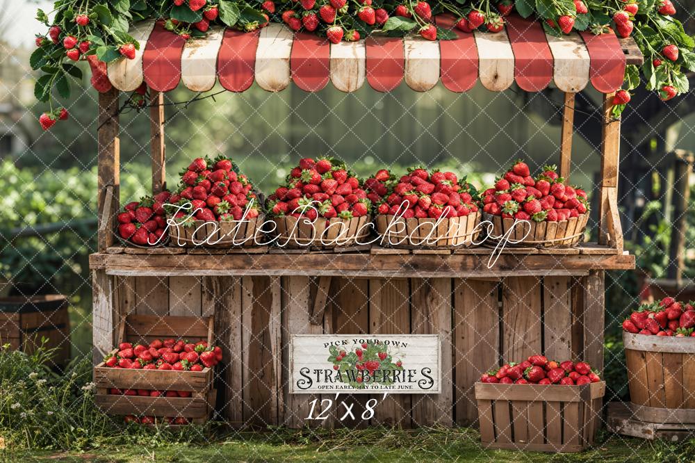 Zomer Buitendecor Bos Rood Aardbei Stand Foto Achtergrond Ontworpen door Emetselch