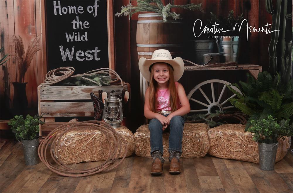 Kate Retro Wild West Cowboy Brown Wooden Wall Backdrop Designed by Patty Robert