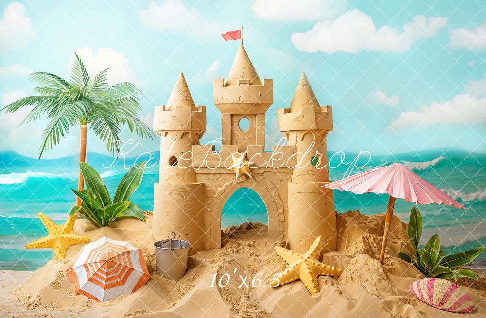 Kate Summer Sea Parasol Starfish Seashell Retro Sand Castle Backdrop Designed by Chain Photography