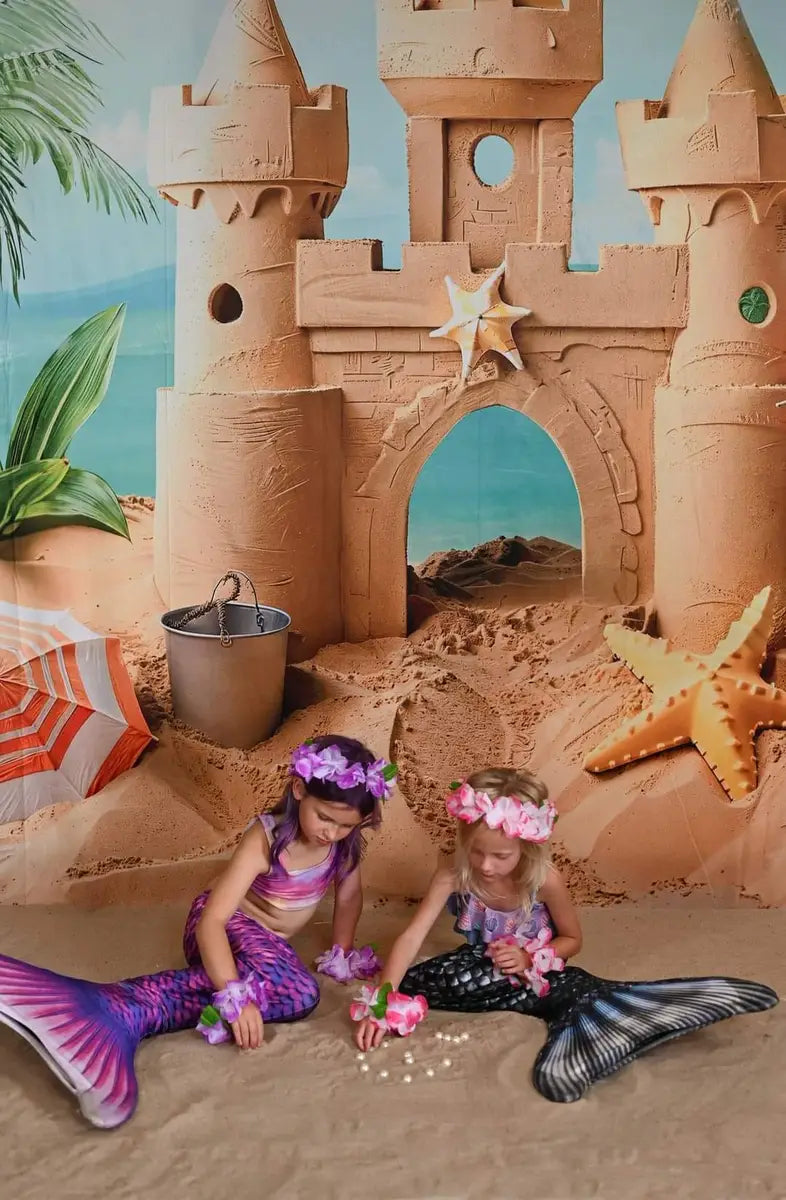 Kate Summer Sea Parasol Starfish Seashell Retro Sand Castle Backdrop Designed by Chain Photography