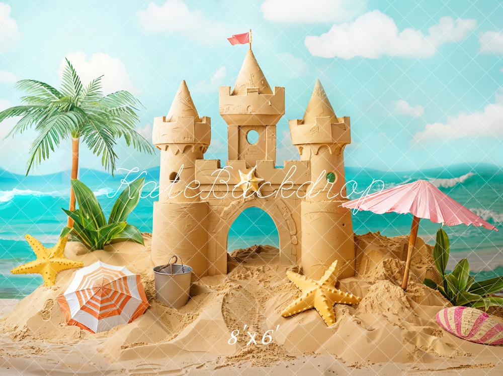 Kate Summer Sea Parasol Starfish Seashell Retro Sand Castle Backdrop Designed by Chain Photography