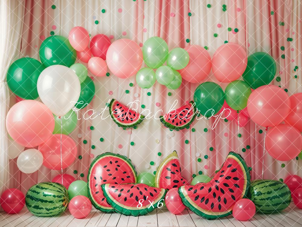 Zomerse Rode Watermeloen Kleurrijke Ballonnenboog Foto Achtergrond Ontworpen door Emetselch