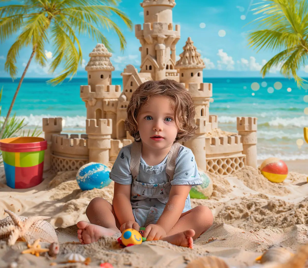 Kate Summer Sea Ball Sand Castle Backdrop Designed by Chain Photography