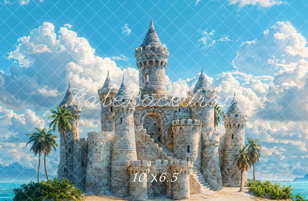 Kate Summer Sea Beach Retro White Stone Castle Backdrop Designed by Chain Photography