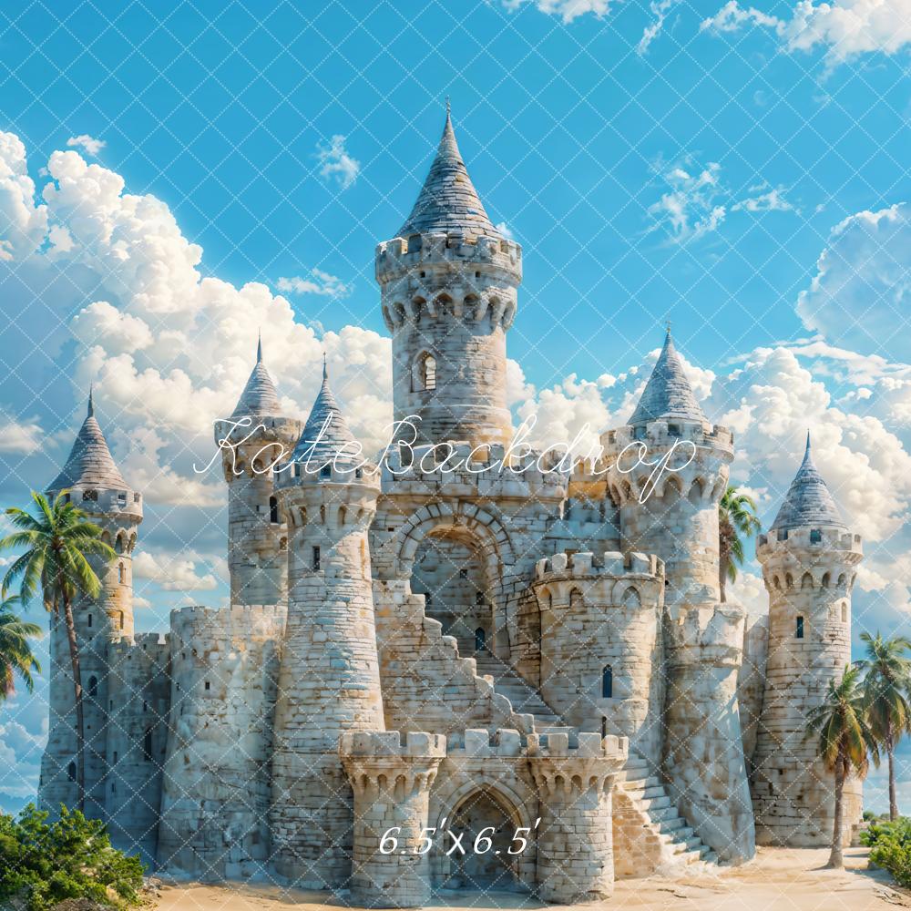 Kate Summer Sea Beach Retro White Stone Castle Backdrop Designed by Chain Photography