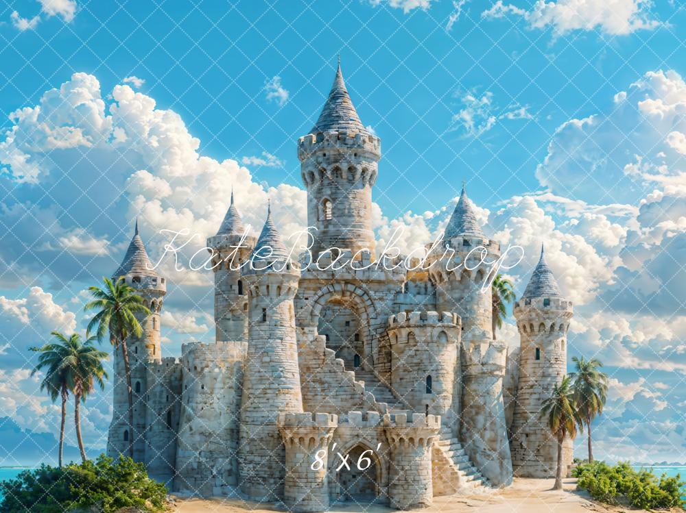 Kate Summer Sea Beach Retro White Stone Castle Backdrop Designed by Chain Photography