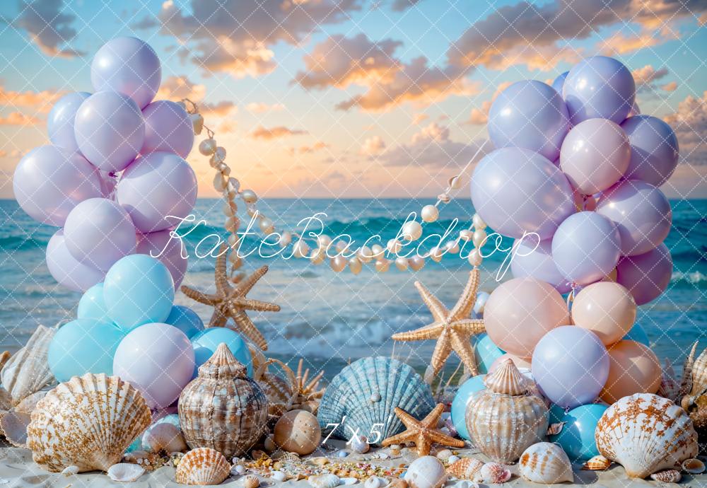 Summer Sea Beach Colorful Balloon Mermaid Backdrop Disegnato da Chain Photography