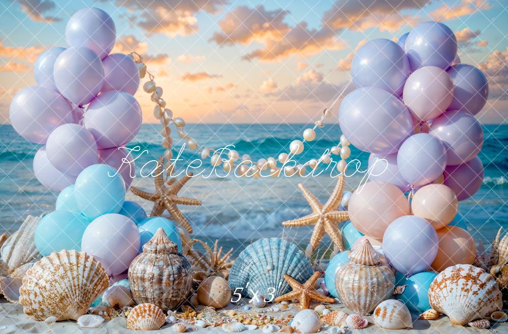 Summer Sea Beach Colorful Balloon Mermaid Backdrop Disegnato da Chain Photography
