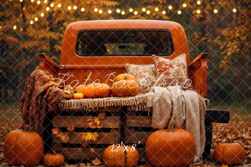 Herfstbos Esdoornblad Pompoen Donker Oranje Truck Foto Achtergrond Ontworpen door Emetselch