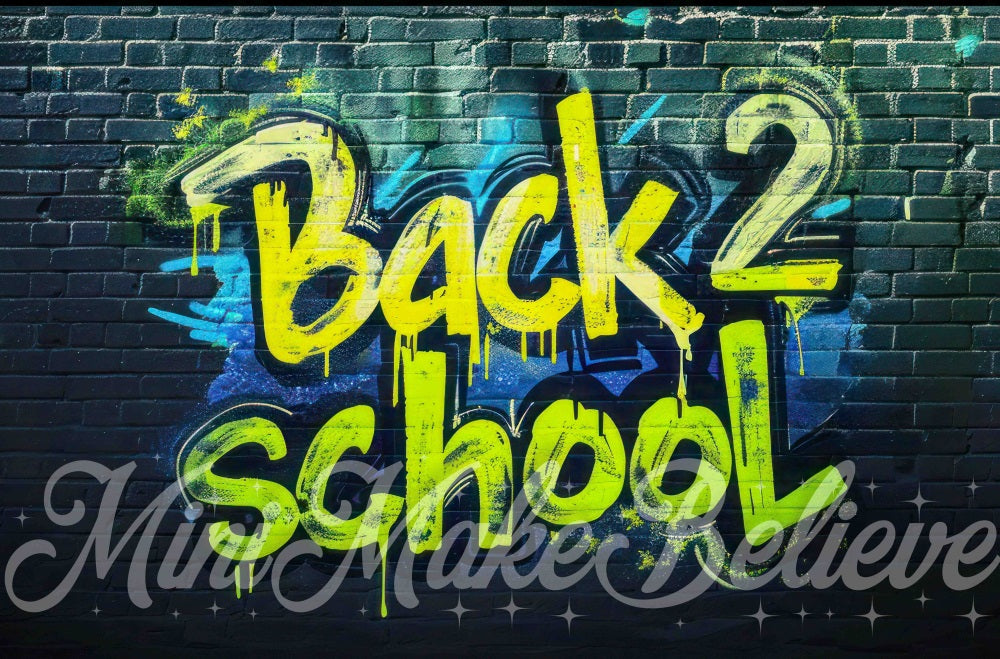 Terug naar School Geel Graffiti Zwarte Bakstenen Achtergrond Ontworpen door Mini MakeBelieve