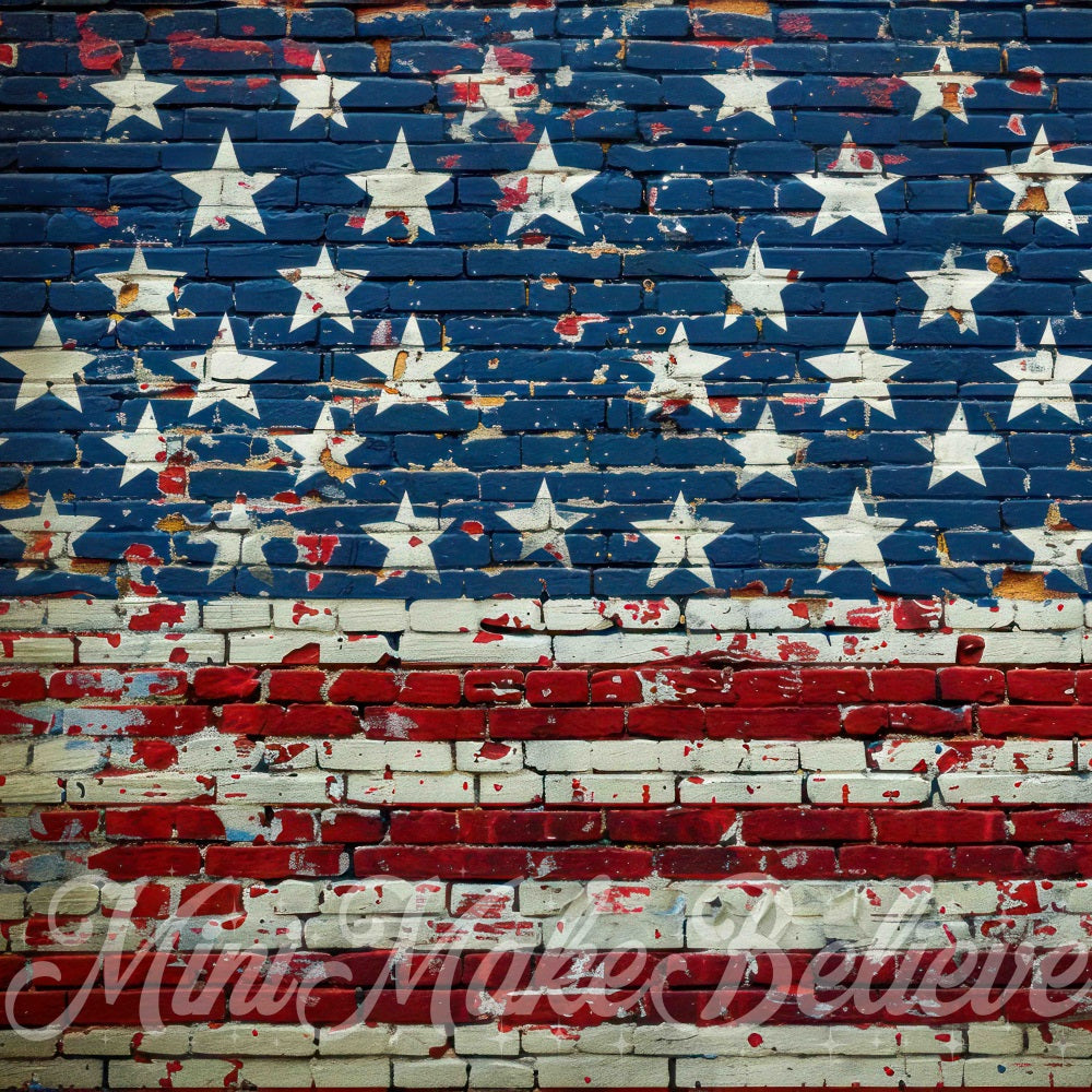 Independence Day Graffiti Flag Broken Brick Wall Backdrop Ontworpen door Mini MakeBelieve