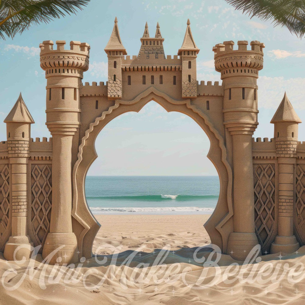 Sfondo retro sul tema "Spiaggia estiva" con castello di sabbia progettato da Mini MakeBelieve