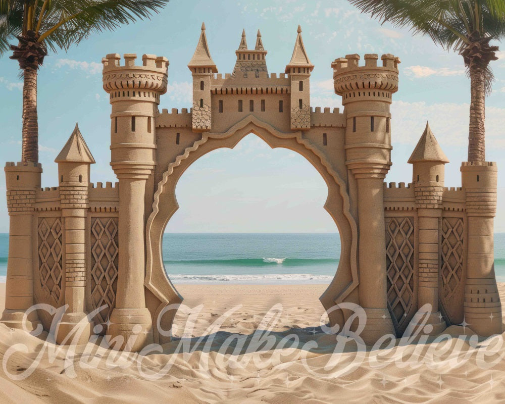 Sfondo retro sul tema "Spiaggia estiva" con castello di sabbia progettato da Mini MakeBelieve