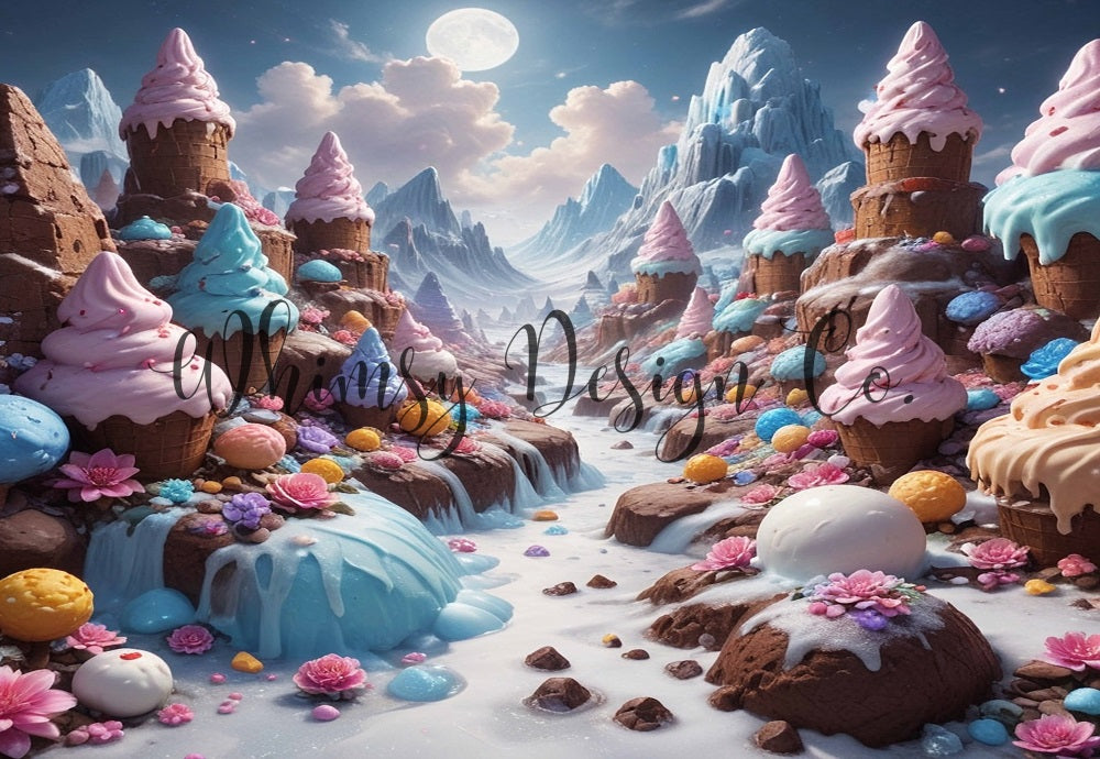 Fantasy Cartoon Roze Bloem Kleurrijk Chocolade-ijsberg Decor Ontworpen Door Nora Dishman