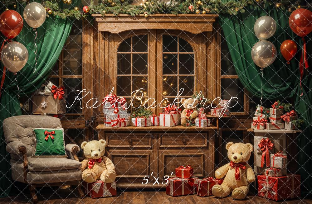 Regalo di palloncini natalizi Teddy Bear tenda verde sfondo armadio marrone disegnato da Emetselch