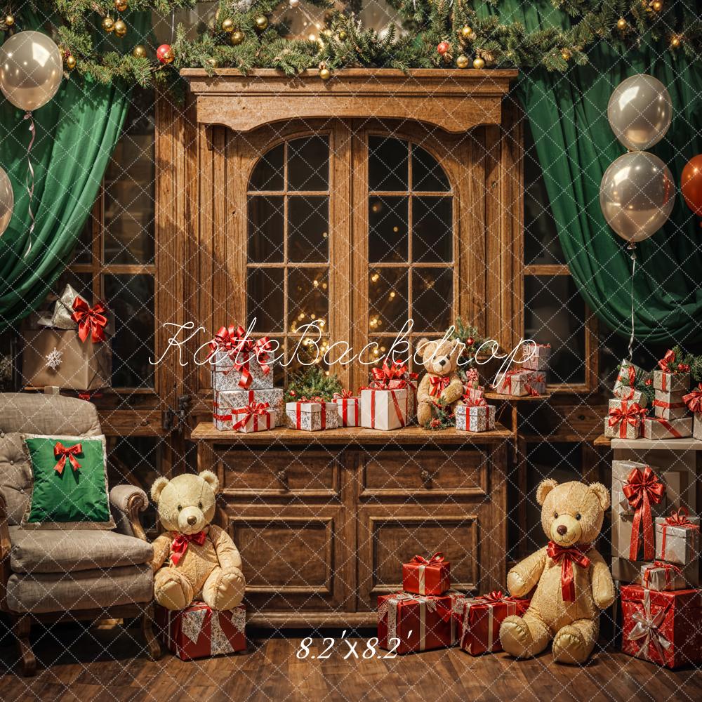 Regalo di palloncini natalizi Teddy Bear tenda verde sfondo armadio marrone disegnato da Emetselch